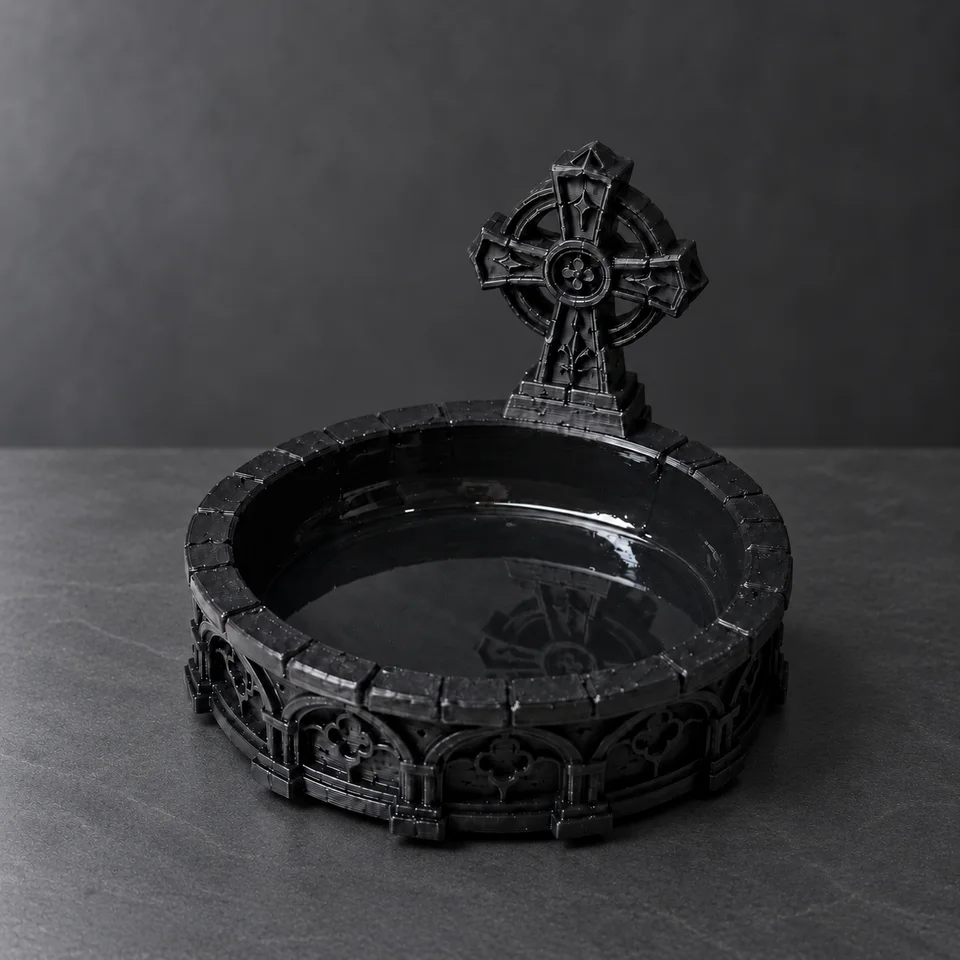 Night Font, Gothic water bowl, black